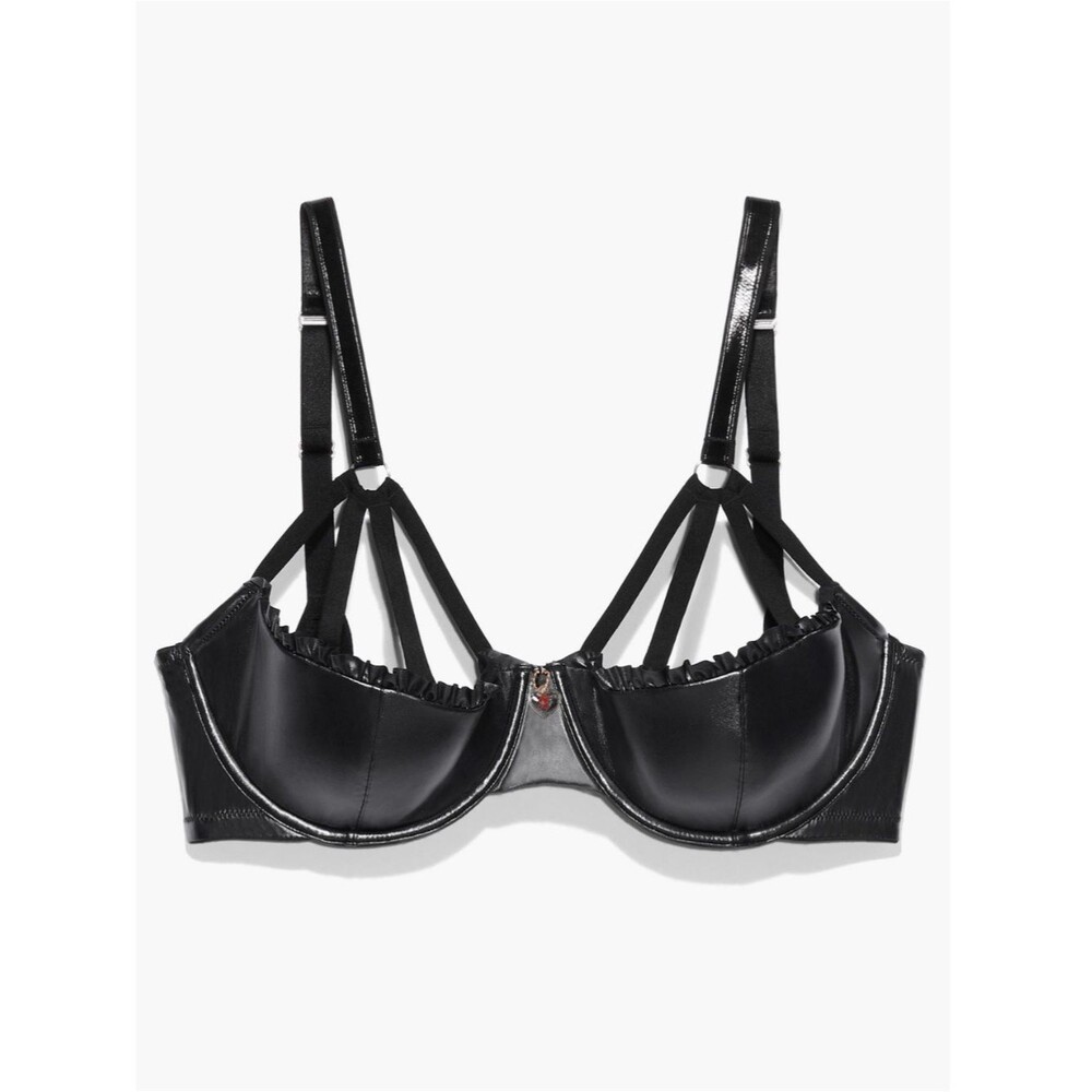 Savage Fenty GLOSSY FLOSSY CAGED QUARTER CUP BRA 40 H Black NWT
